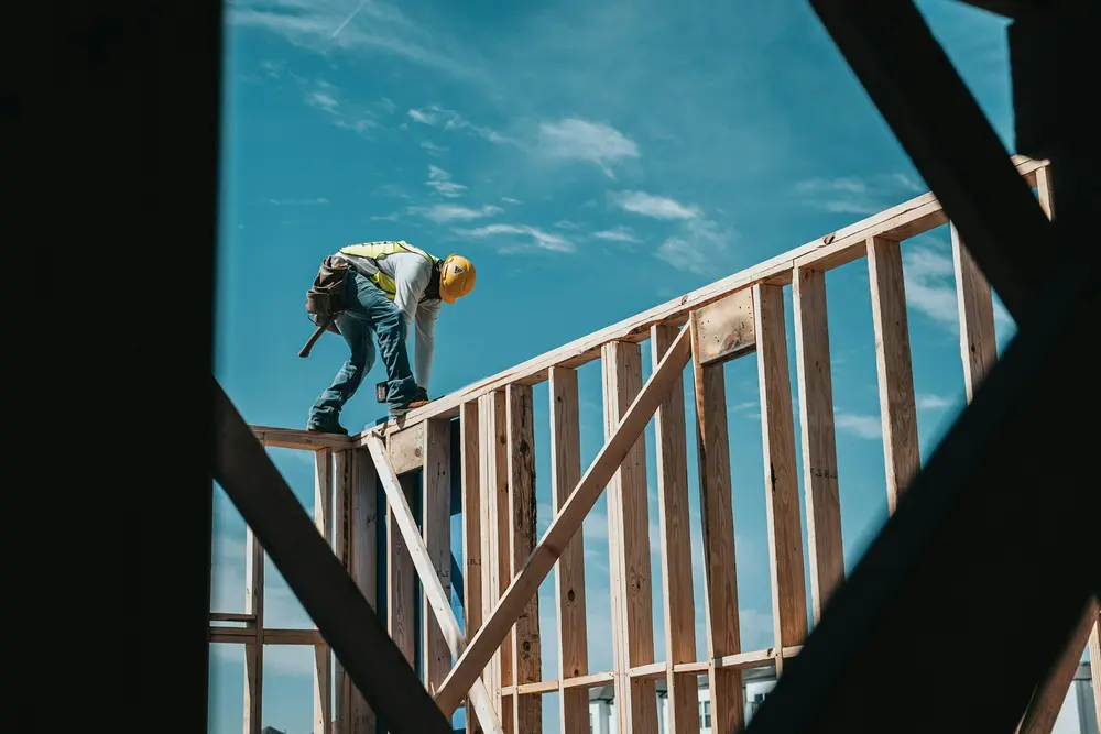 Timber frame going up on a domestic extension