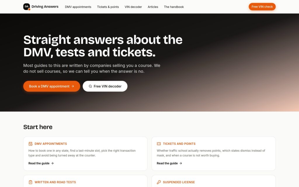 Driving Answers website