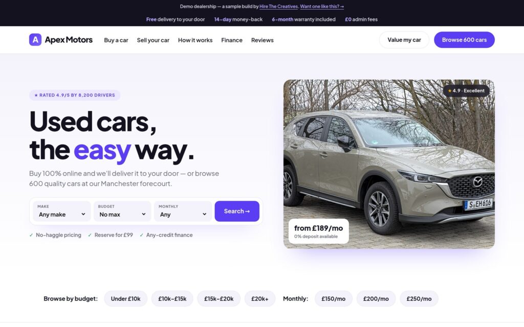 Apex Motors demo website by Hire The Creatives