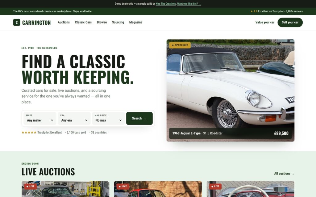 Carrington Classics demo website by Hire The Creatives