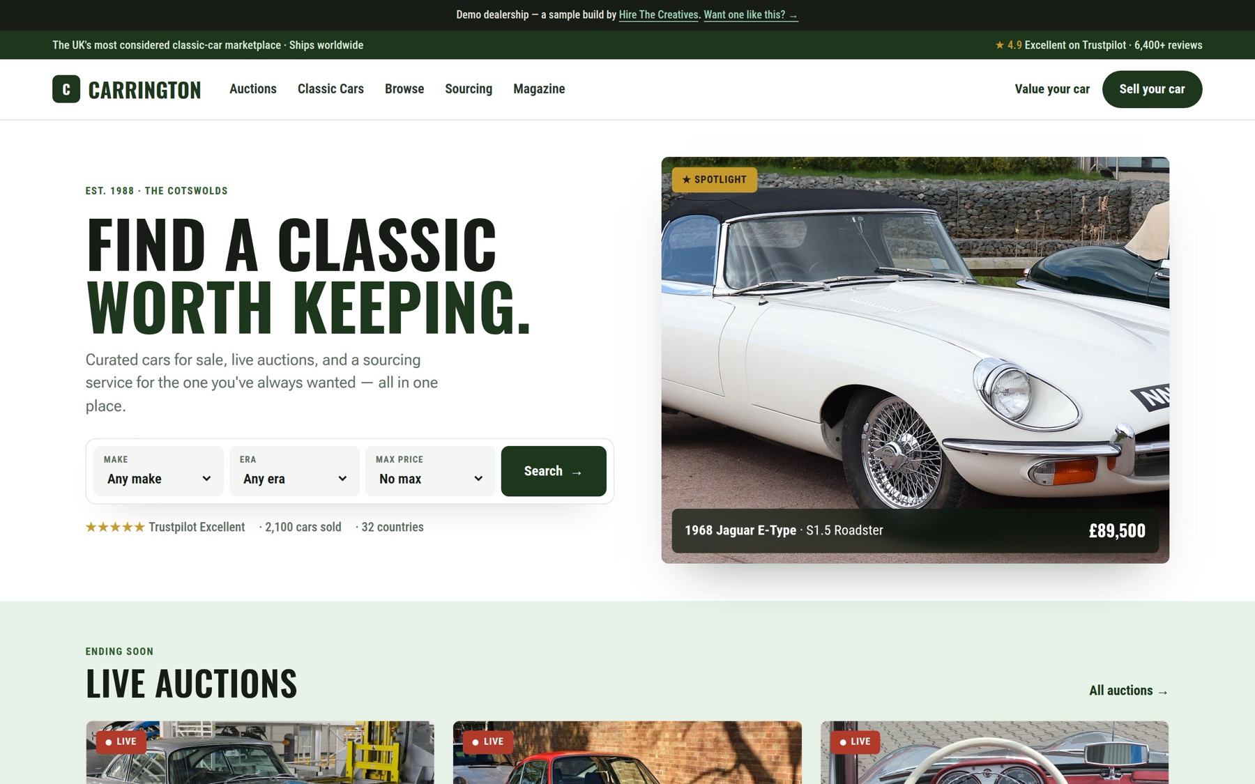 Carrington Classics demo website by Hire The Creatives