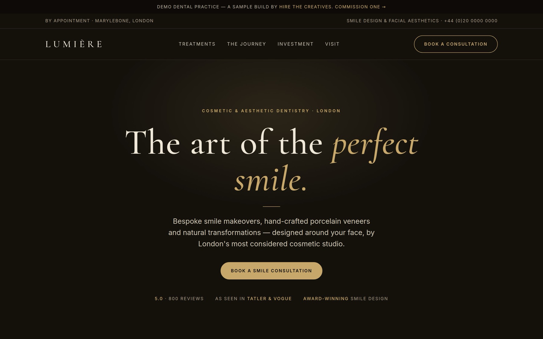 Dental Lumiere demo website by Hire The Creatives