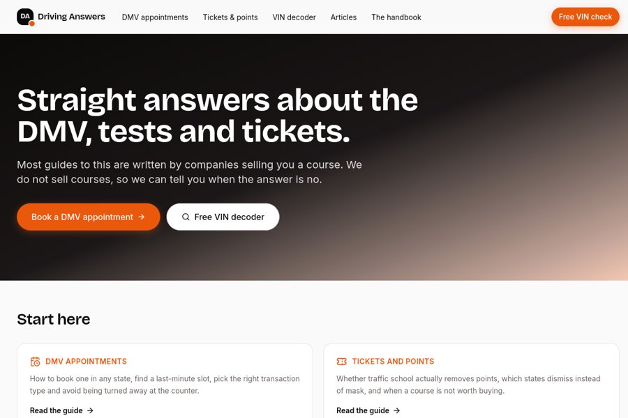 Driving Answers website built by Hire The Creatives