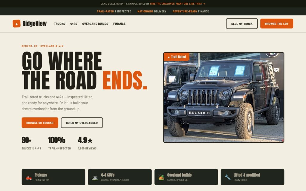 RidgeView Trucks & 4x4 demo website by Hire The Creatives