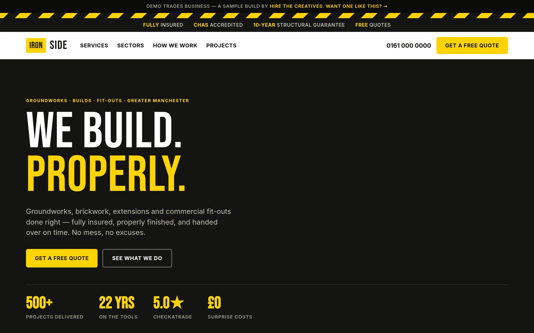 Trades Ironside demo website by Hire The Creatives